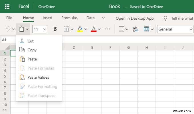 Microsoft Excel Online과 데스크톱용 Excel의 차이점