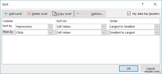 Excel 스프레드시트의 기본 1열 및 다중 열 데이터 정렬 