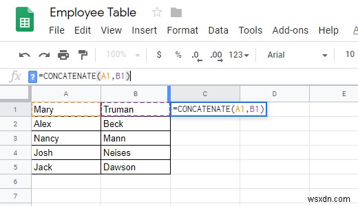 Google 스프레드시트에서 CONCATENATE 함수를 사용하는 방법 