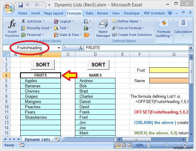 유연한 드롭다운을 위해 Excel에서 동적 범위 이름 사용 