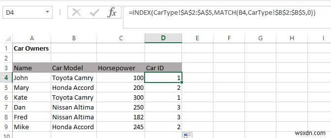 Excel에서 VLOOKUP 대신 인덱스 일치를 사용하는 경우 