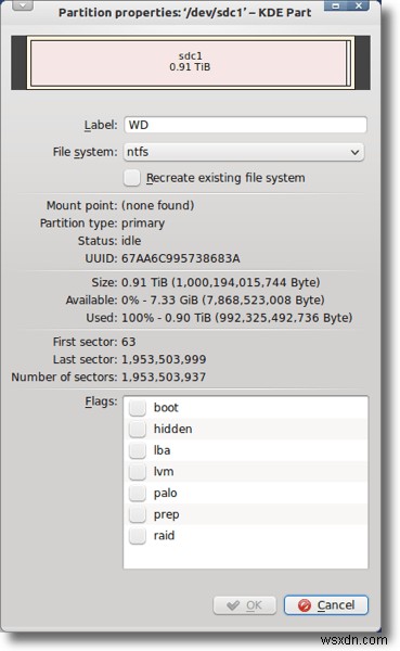 KDE 파티션 관리자로 파티션 편집