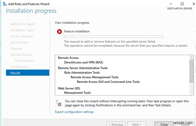 역할을 추가/제거할 수 없음:Windows Server를 다시 시작해야 함 