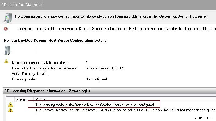 원격 데스크톱 세션 호스트에 대한 라이선스 모드가 구성되지 않음 