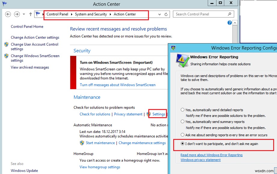 Windows에서 Windows 오류 보고를 비활성화하고 WER\ReportQueue 폴더를 지우는 방법은 무엇입니까? 