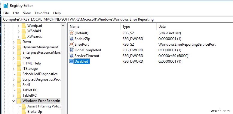 Windows에서 Windows 오류 보고를 비활성화하고 WER\ReportQueue 폴더를 지우는 방법은 무엇입니까? 