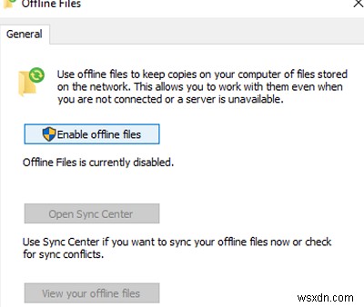 Windows 10에서 오프라인 파일 활성화 및 구성 