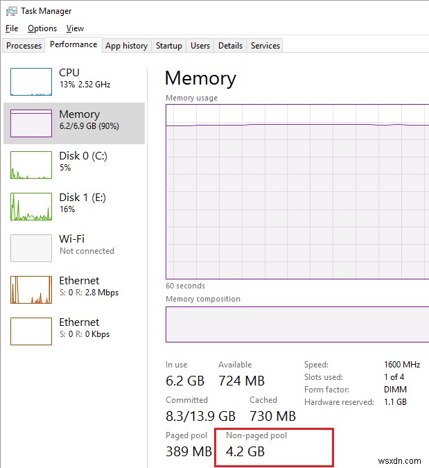 Windows의 높은 비페이징 풀 메모리 사용량(누수) 