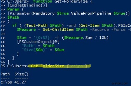 PowerShell:Windows에서 디스크의 폴더 크기 가져오기 