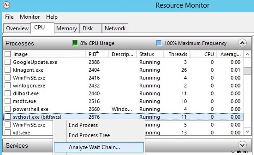 중지 또는 시작 시 멈추는 Windows 서비스 종료 