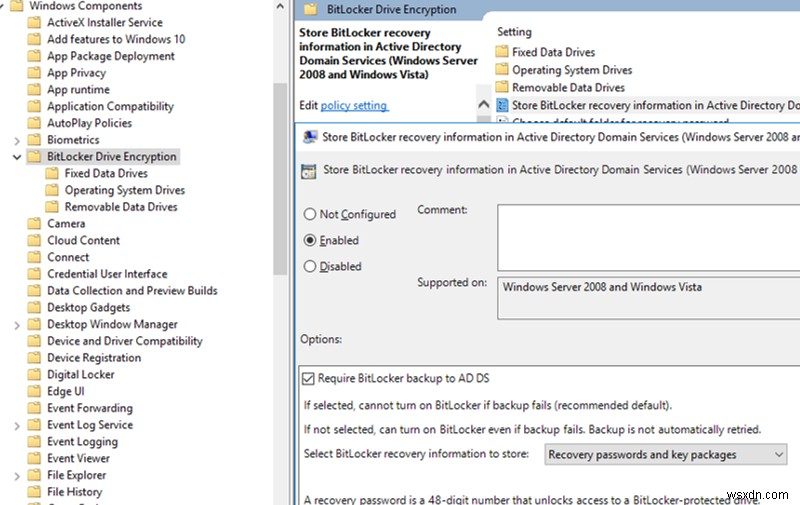 Active Directory에 BitLocker 복구 키 저장 