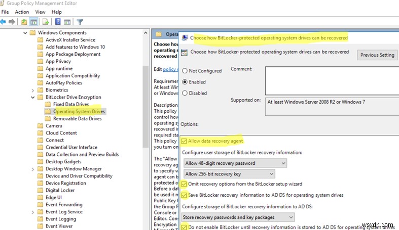 Active Directory에 BitLocker 복구 키 저장 