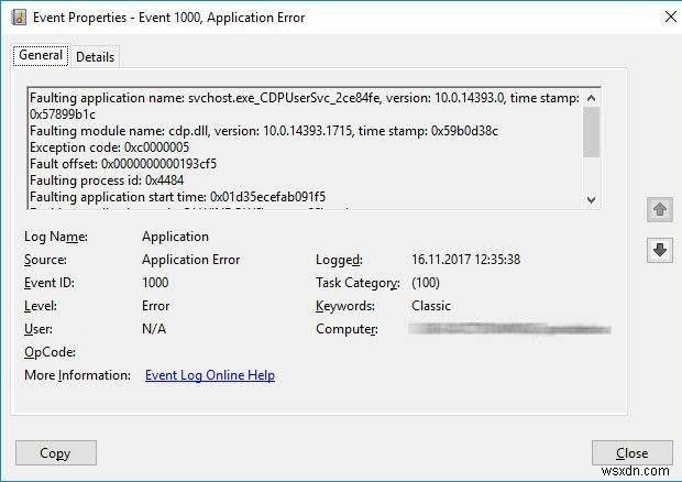 수정:CDPUserSvc가 Windows 10/Windows Server 2016에서 작동을 멈췄습니다. 
