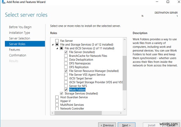 Windows Server 2016에서 클라우드 폴더 구성 