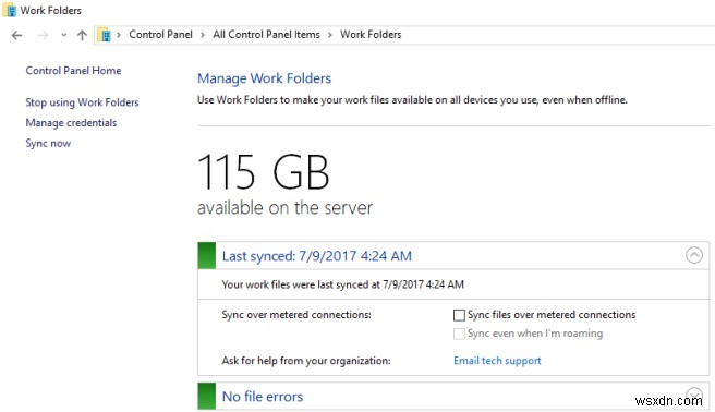 Windows Server 2016에서 클라우드 폴더 구성 