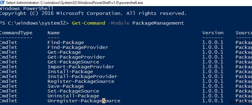 Windows 10에서 PowerShell PackageManagement 사용 