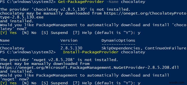 Windows 10에서 PowerShell PackageManagement 사용 