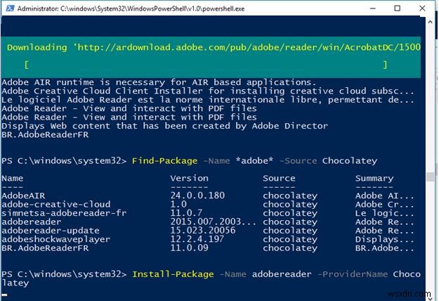 Windows 10에서 PowerShell PackageManagement 사용 