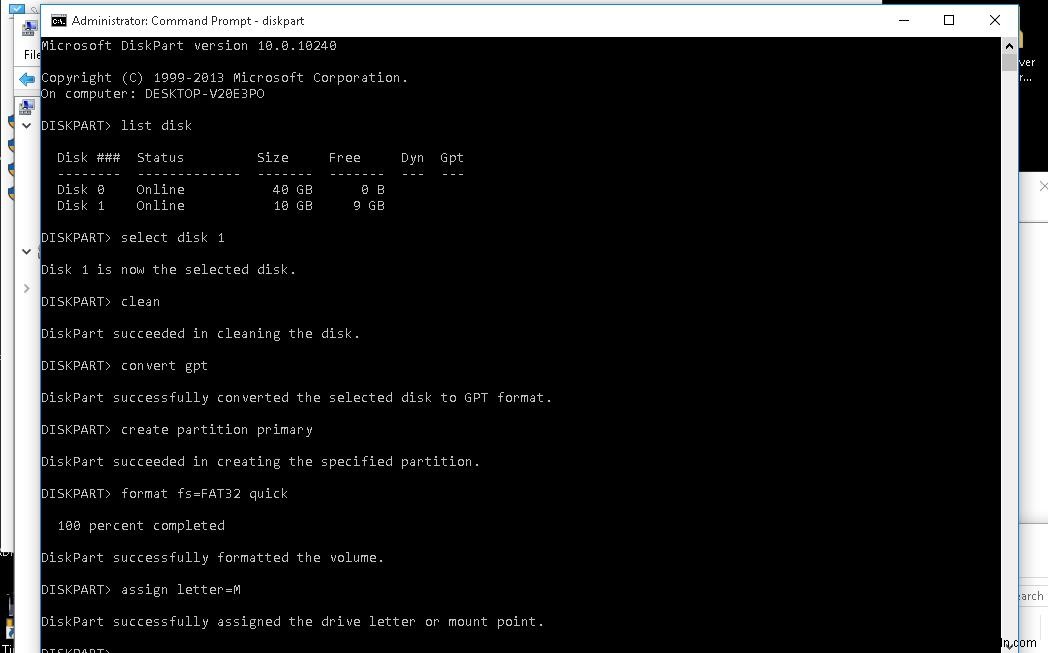 Windows Server 2016 설치를 위한 부팅 가능한 USB 플래시 드라이브 만들기 