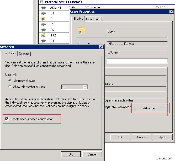 Windows Server에서 ABE(액세스 기반 열거)를 활성화하는 방법은 무엇입니까? 