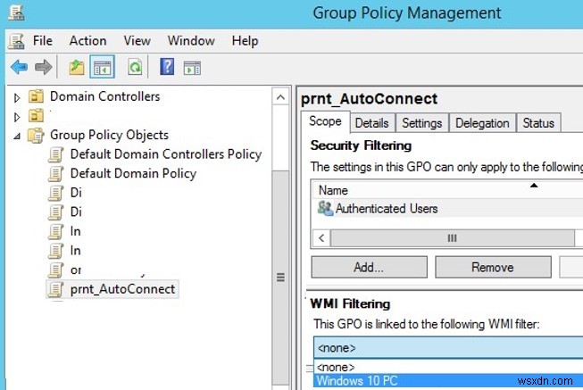 WMI 필터링으로 그룹 정책 제한 