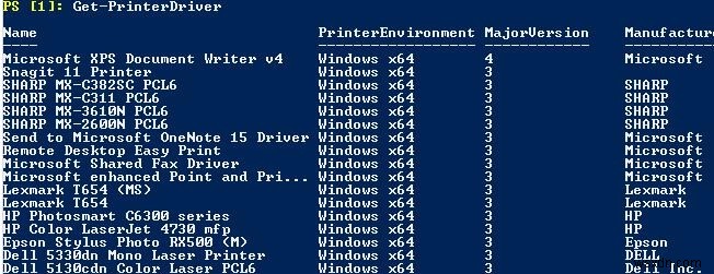 Windows 10 / Server 2016에서 PowerShell을 사용하여 프린터 및 드라이버 관리 