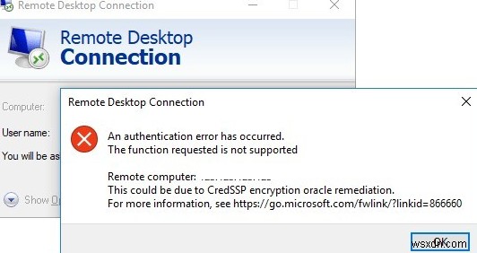 RDP 인증 오류:CredSSP 암호화 Oracle 수정 