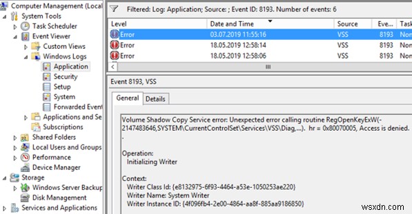 이벤트 ID 8193으로 VSS(볼륨 섀도 복사본) 오류 수정 