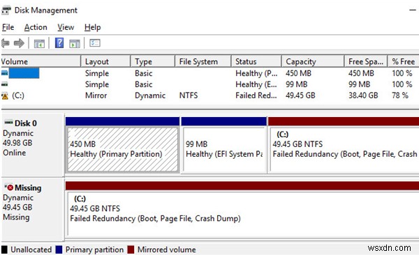 Windows 10/Server 2016에서 GPT 하드 드라이브를 미러링(RAID1)하는 방법은 무엇입니까? 