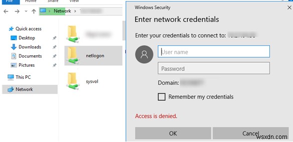 Windows 10에서 SYSVOL 및 NETLOGON 폴더에 액세스할 수 없음 