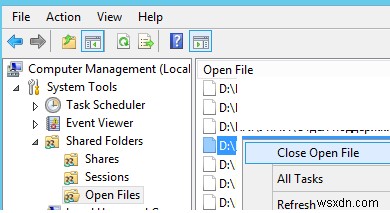 Windows Server SMB 공유에서 열린 파일을 보고 닫는 방법은 무엇입니까? 