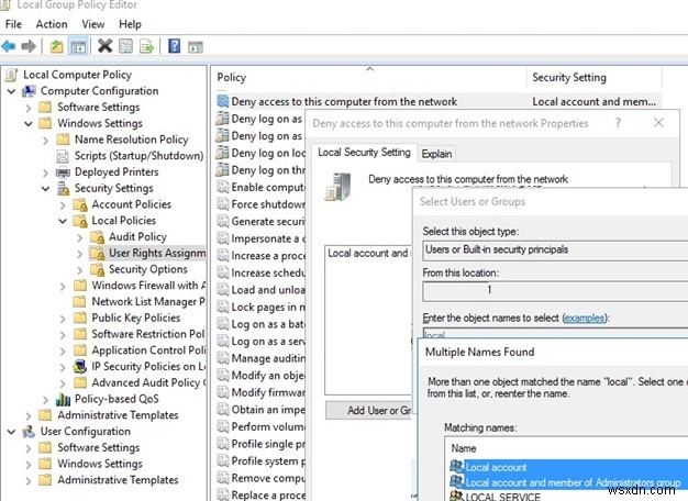 Windows:로컬 사용자 계정에 대한 원격 네트워크 액세스 차단 
