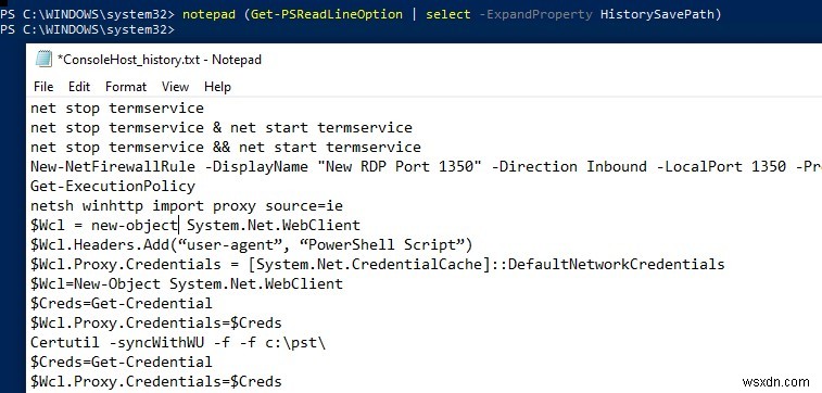 PowerShell 콘솔의 이전 명령 기록 