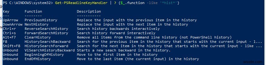 PowerShell 콘솔의 이전 명령 기록 