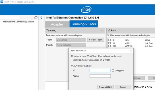 Windows 10/Windows Server 2016에서 VLAN 인터페이스 구성 