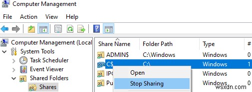 Windows 10에서 관리 공유(Admin$, IPC$, C$, D$) 관리 