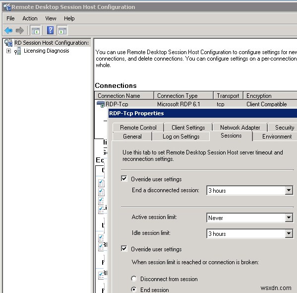 Windows에서 RDP/RDS 세션 제한(시간 초과) 구성 