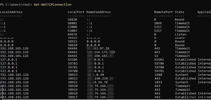 PowerShell을 사용하여 Windows에서 활성 TCP/IP 연결 확인 