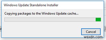 Windows Update가 업데이트 캐시에 패키지를 복사할 때 멈춤 