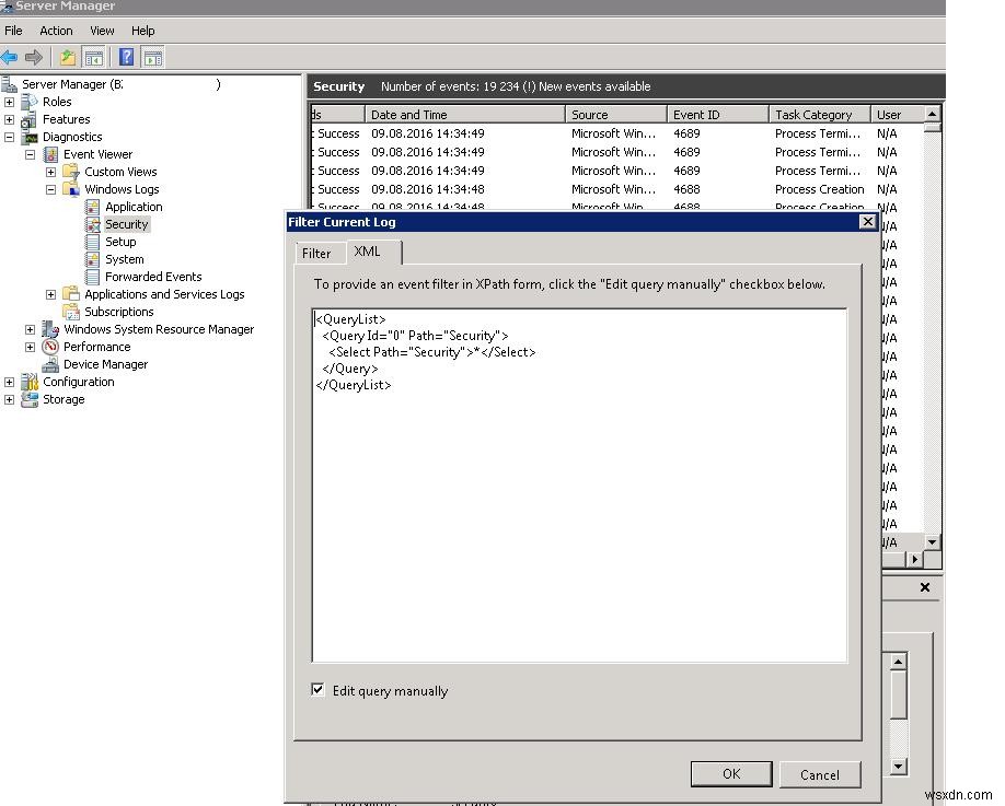 Windows 2008 이상에서 사용자 이름으로 이벤트 로그를 필터링하는 방법 