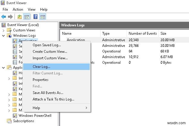 PowerShell 또는 Wevtutil을 사용하여 Windows 이벤트 로그를 지우는 방법 