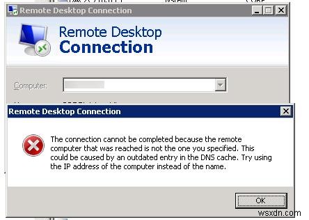 원격 데스크톱 연결 오류:DNS 캐시의 오래된 항목 