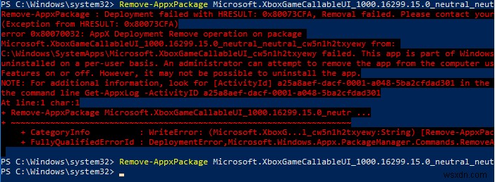 오류 0x80073CFA:Windows 10에서 Remove-AppxPackage를 사용하여 앱을 제거할 수 없음 