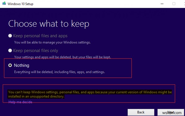 Windows 10 업그레이드 오류:Windows가 지원되지 않는 디렉터리에 설치되었을 수 있습니다. 