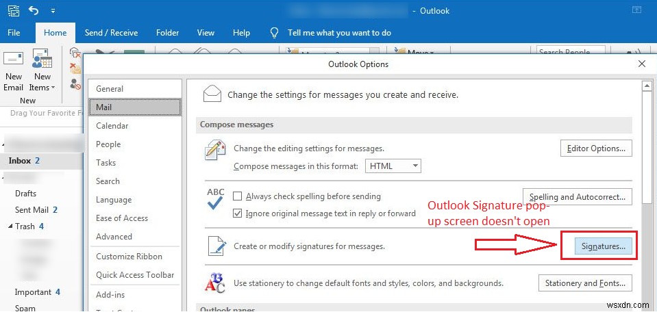 수정:Outlook 2013/2016에서  서명  버튼이 작동하지 않음 