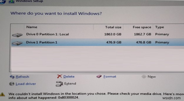 Windows 10 설치 오류 0x80300024 