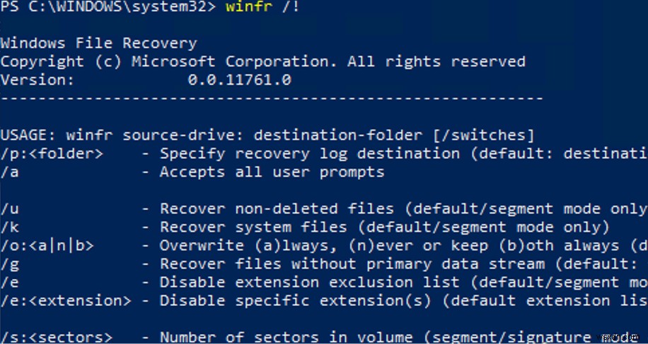 Windows 10에서 Windows 파일 복구 도구(WINFR) 사용 