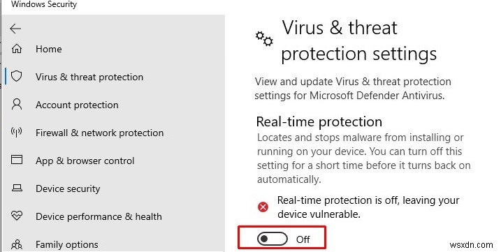 Windows Defender 위협 서비스가 중지되었습니다. 지금 다시 시작하십시오. 