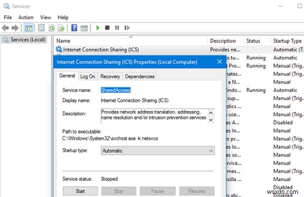 Windows 10에서 재부팅 후 인터넷 연결 공유(ICS) 작동이 중지됨 