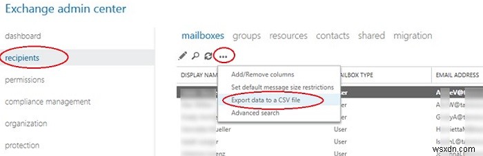 Exchange 또는 Office 365 전체 주소록(GAL)을 CSV로 내보내기 